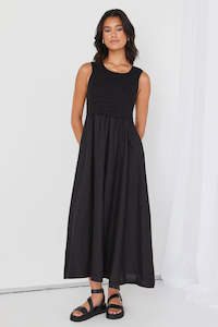 Womens: RE:UNION - Bryar Empire Midi Dress -- Black