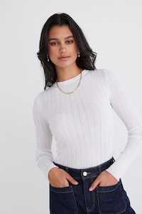 Among The Brave: AMONG THE BRAVE - Trace Sheer LS Knit Top - White