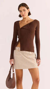 Womens Winter Sale 2 Get 30 Off: MINK PINK - Zinnia Asymmetric Knit Top - Chocolate