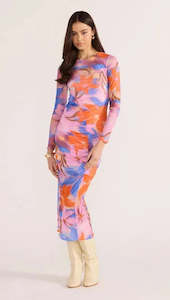 MINK PINK - Sommer Ruched Mesh Midi Dress - Blue Floral