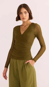 Womens Winter Sale 2 Get 30 Off: MINK PINK - Elodie Mesh Wrap Top - Khaki