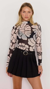 Minkpink: MINK PINK - Persephone Mesh Skivvy Top - Black & White Floral