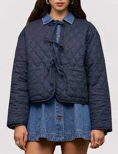 MINK PINK - Joe Reversible Quilted Jacket - Navy / White Gingham