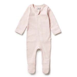 Wilson & Frenchy - Organic Stripe Zipsuit with Feet - Cantaloupe