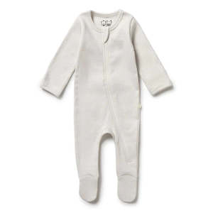 Wilson & Frenchy - Organic Stripe Zipsuit with Feet - Clay