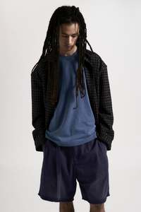 Shorts: PLEATED WORK SHORT - NAVY