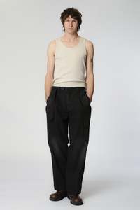 Bottoms: Pleated Work Pant - Black Herringbone