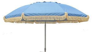 Beach Umbrellas: LovinSummer Retro PALE BLUE Classic Fringe Beach Umbrella