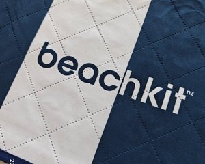 Beach Towels Mats: Beach Mat with Umbrella Hole - Navy/Yellow/Beige Options