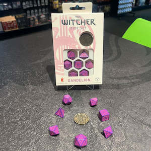 The Witcher Dice Official Witcher Themed Dice: The Witcher - Dandelion the Conqueror of Hearts Dice Set (with coin) by Q Workshop