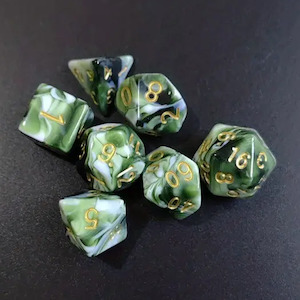 Acrylic Dice: Fae Touched Marble - 7 Piece Polyhedral Dice Set + Dice Bag