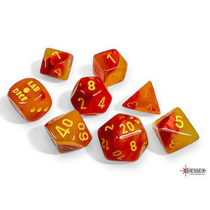 Chessex Dice: Chessex Lab Dice - Gemini Luminary Gellow-Red/Yellow 8 Piece Polyhedral Dice Set (CHX 30051)