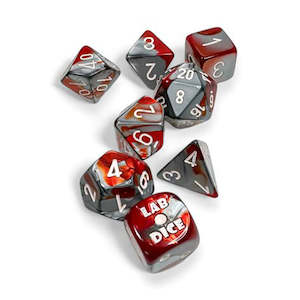 Chessex Dice: Chessex Lab Dice - Gemini Red-Steel/White 8 Piece Polyhedral Dice Set (CHX 30066)