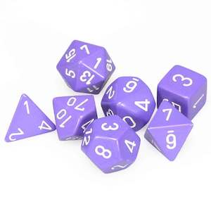 Chessex Dice: Chessex Opaque Purple/White 7 Piece Polyhedral Dice Set (CHX 25407)