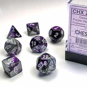 Chessex Dice: Chessex Gemini Purple Steel with White 7 Piece Polyhedral Dice Set (CHX 26432)