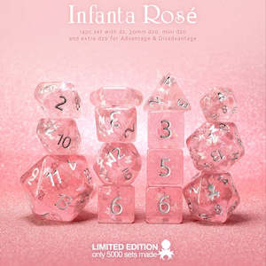 Limited Edition Infanta Rosa 14pc Dice Set (+ Potion Card) by Kraken Dice