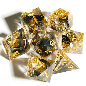 Handcrafted Dice: Shadow Gold - Handcrafted Sharp Edge Dice Set & Dice Case