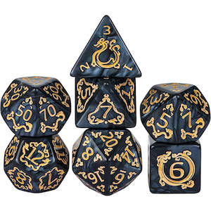 Acrylic Dice: Noir Dragon - 7 Piece Polyhedral Dice Set + Dice Bag