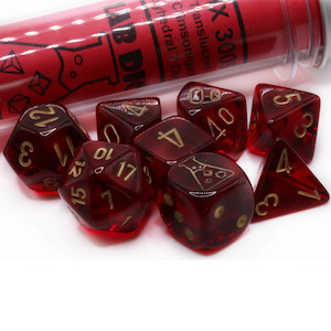 Chessex Lab Dice - Translucent Crimson/Gold 8 Piece Polyhedral Dice Set (CHX 30058)