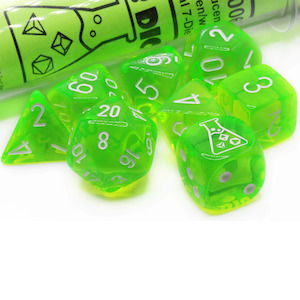 Chessex Dice: Chessex Lab Dice - Rad Green/White 8 Piece Polyhedral Dice Set (CHX 30062)