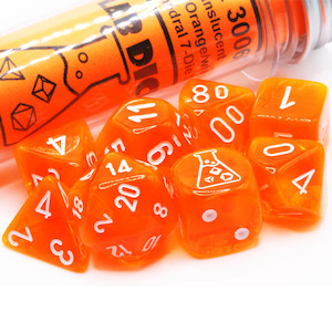 Chessex Lab Dice - Translucent Neon Orange/White 8 Piece Polyhedral Dice Set (CHX 30060)