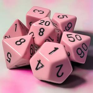Chessex Opaque Polyhedral Pastel Pink/Black 7 Piece Polyhedral Dice Set (CHX 25464)