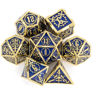 Metal Dice: Golden Swords - 7 Piece Metal Polyhedral Dice Set & Dice Case