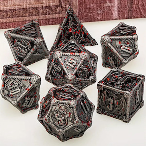 Splatter Drake - 7 Piece Metal Polyhedral Dice Set & Dice Case