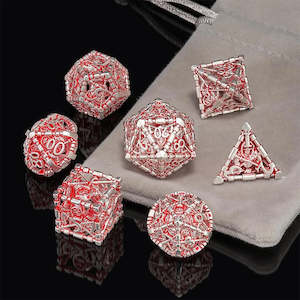 Metal Dice: The Red Death - 7 Piece Hollow Metal Polyhedral Dice Set & Dice Case