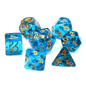 Resin Dice: Deep Sea Mirage - 7 Piece Polyhedral Dice Set + Dice Bag