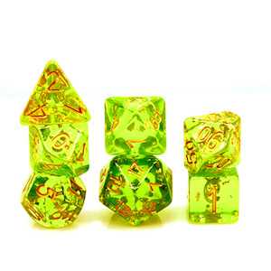 Resin Dice: Clear Springs - 7 Piece Polyhedral Dice Set + Dice Bag
