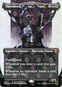 Phyrexia All Will Be One: Sheoldred, the Apocalypse (Borderless Concept Praetors Step-and-Compleat Foil) [Phyrexia: All Will Be One]