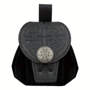 Dark Rune - 2-in-1 Drawstring Large Faux Leather Dice Bag & Dice Tray