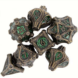 Dice: Fangorn's End 7 Piece Metal Polyhedral Dice Set & Dice Case