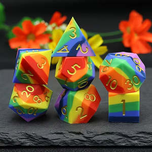 Resin Dice: Rainbow Bounce Silicone Rubber Dice - 7 Piece Polyhedral Dice Set + Dice Bag
