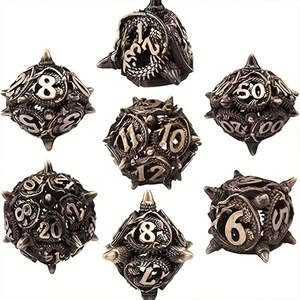 Dice: Brass Dragon Ball - 7 Piece Hollow Metal Polyhedral Dice Set & Dice Case