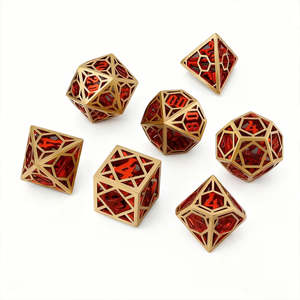 Dice: Vermillion Might - 7 Piece Hollow Metal Polyhedral Dice Set & Dice Case
