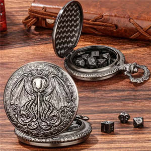 Dice: Eldritch Time Master - 7 Piece Mini Metal Polyhedral Dice Set & Pocket Watch Style Case