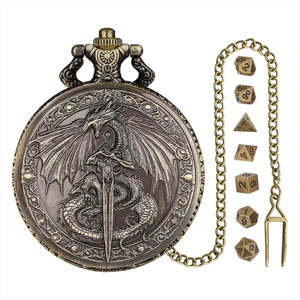 Saberdrake - 7 Piece Mini Metal Polyhedral Dice Set & Pocket Watch Style Case