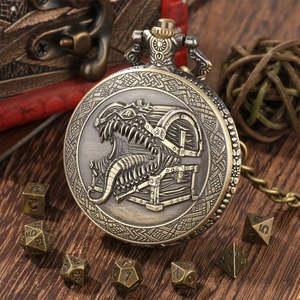Dice: Surprise Bite (Brass) - 7 Piece Mini Metal Polyhedral Dice Set & Pocket Watch Style Case