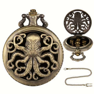 Dice: Mindflayer Time (Brass) - 7 Piece Mini Metal Polyhedral Dice Set & Pocket Watch Style Case