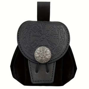 Dice: Hel's Compass Belt Pouch - 2-in-1 Drawstring Faux Leather Dice Bag & Dice Tray