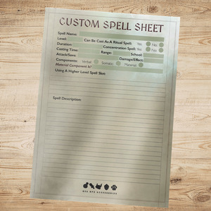 Custom Spell Sheet for Dungeons & Dragons (Fillable & Printable PDF)