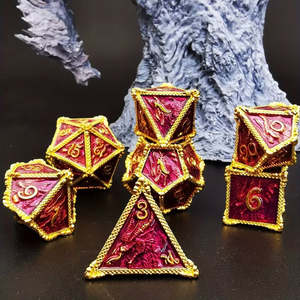 Dice: Draco Delight - 7 Piece Metal Polyhedral Dice Set & Dice Case