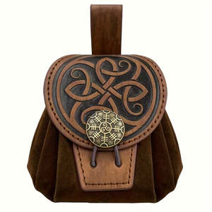 Dice Accessories: Wood Elf Belt Pouch - 2-in-1 Drawstring Faux Leather Dice Bag & Dice Tray
