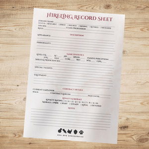 Hireling Record Sheet (Fillable & Printable PDF)