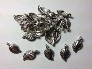 25 Silver metal leaf charms Beadzone