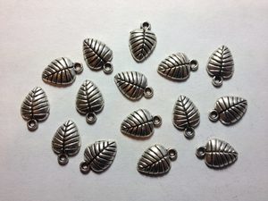 15 Silver metal leaf charms Beadzone