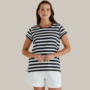 Caia Crew Tee | Blue/Black Stripe