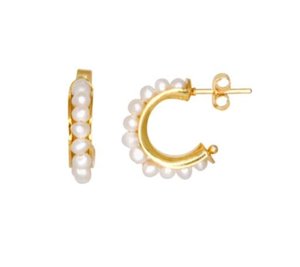 Simply Italian Pearl Hoop Earrings - Yellow Gold